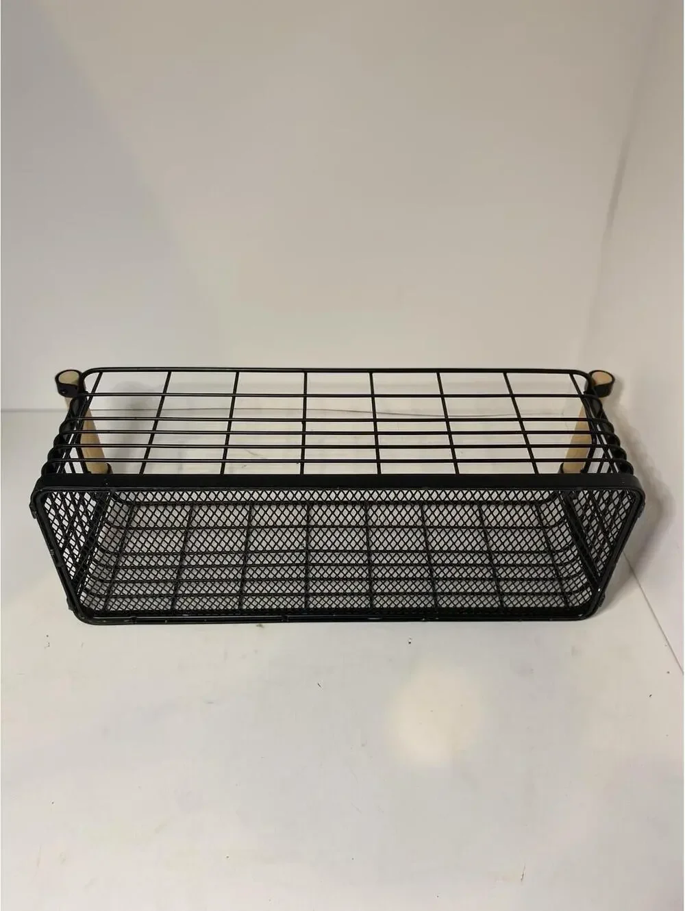 16” Black Wire Storage Basket Wood Handles Farmhouse Kitchen Pantry Organizer